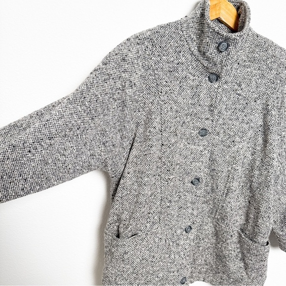 Vintage 80s gray textured WOOL batwing stand collar coat jacket small - Picture 2 of 9